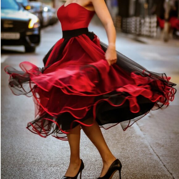 GOTH WEDDING ANKLE LENGTH VERY FULL BLUE AND BLACK TULLE SKIRT 1X 2X NWOT - Picture 6 of 6